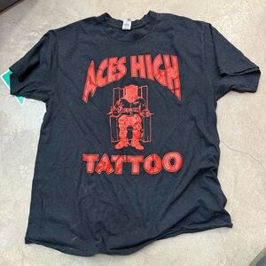 Black and Red Graphic Aces High Tattoo T-Shirt
